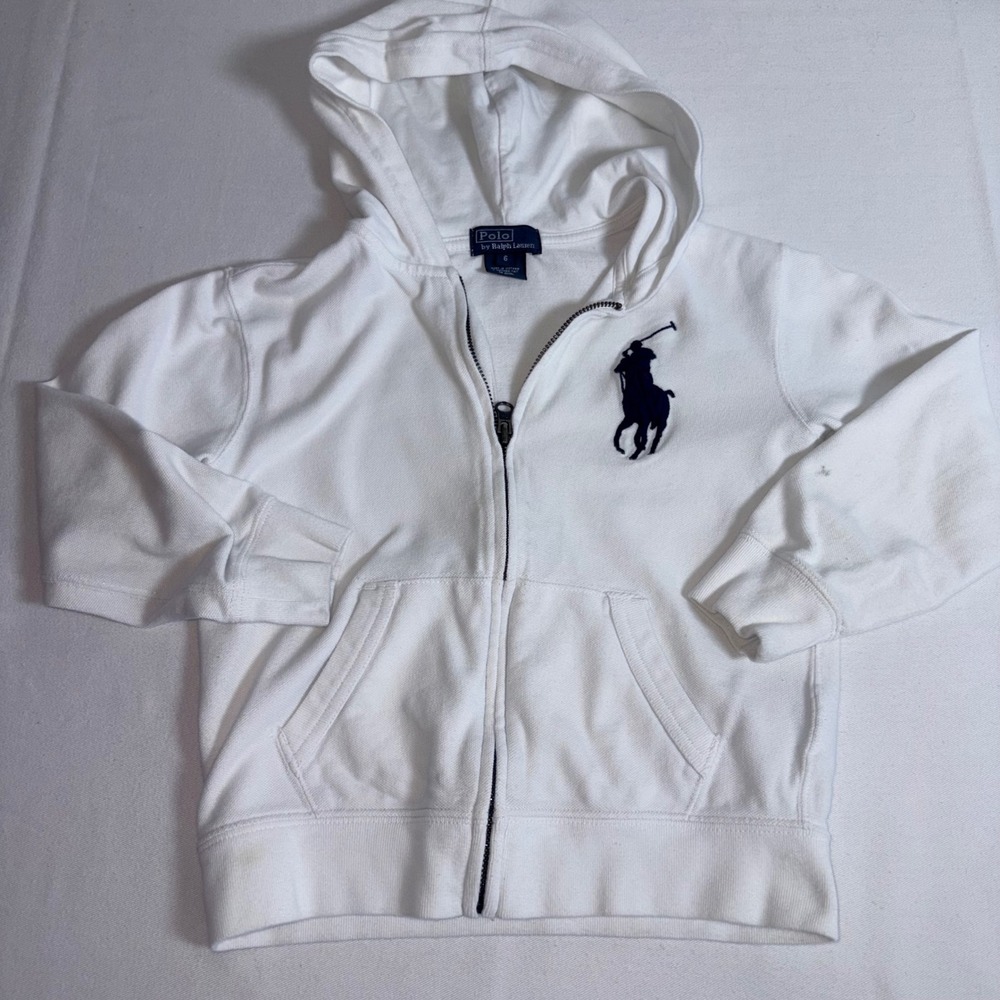 Polo Ralph Lauren Hoodie age 6 White Big Pony full Zip Up Pique Knit preppy